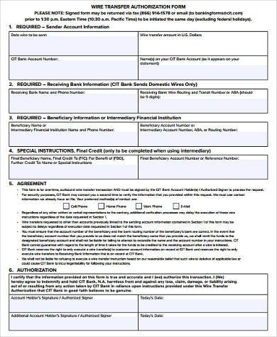 bank wire transfer form template